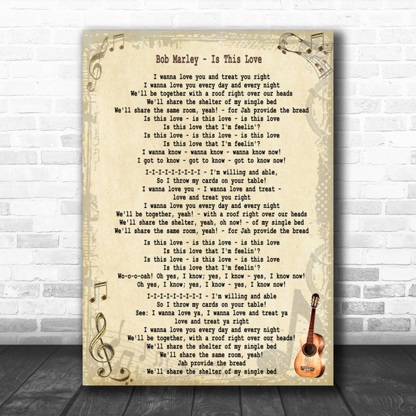 Bob Marley Is This Love Song Lyric Music Wall Art Print