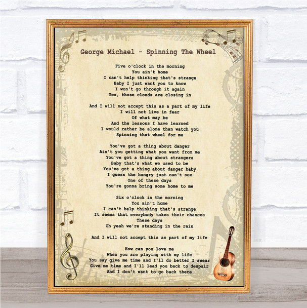 George Michael Spinning The Wheel Vintage Guitar Song Lyric Music Wall Art Print
