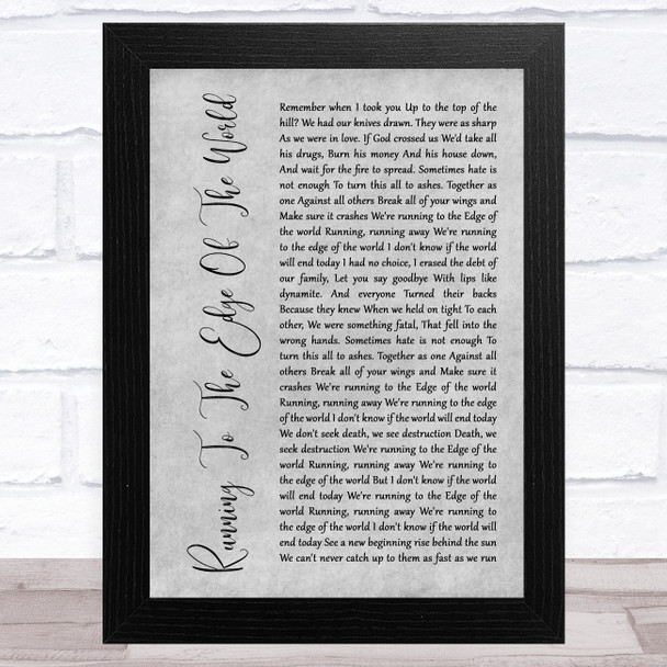 Marilyn Manson Running To The Edge Of The World Grey Rustic Script Song Lyric Art Print