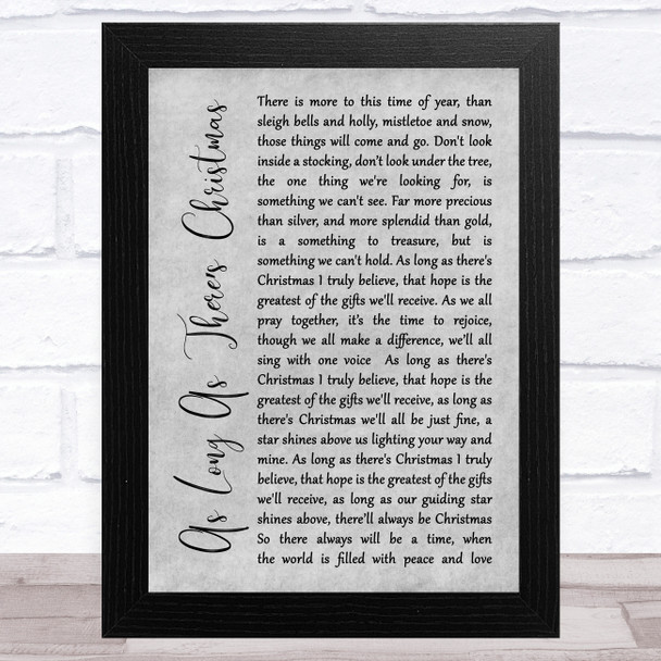 Peabo Bryson and Roberta Flack As Long As Theres Christmas Grey Rustic Script Song Lyric Art Print