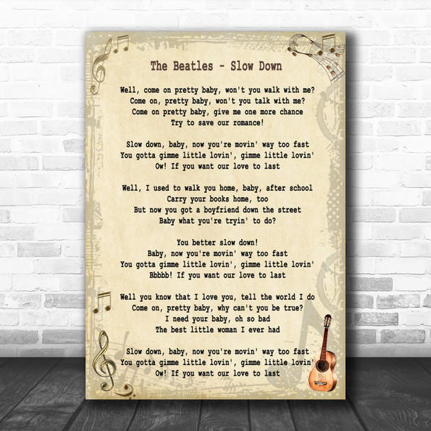 The Beatles Slow Down Song Lyric Music Wall Art Print