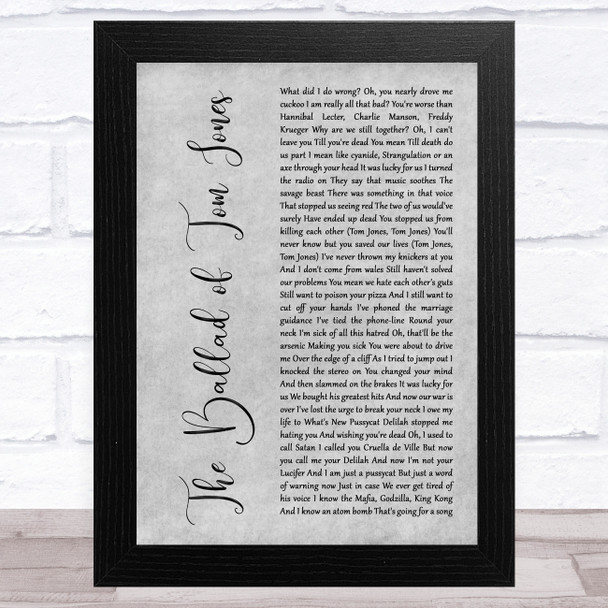 Space The Ballad of Tom Jones Grey Rustic Script Song Lyric Art Print