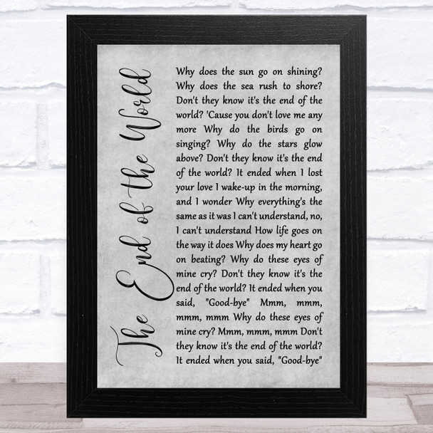 Skeeter Davis The End of the World Grey Rustic Script Song Lyric Art Print