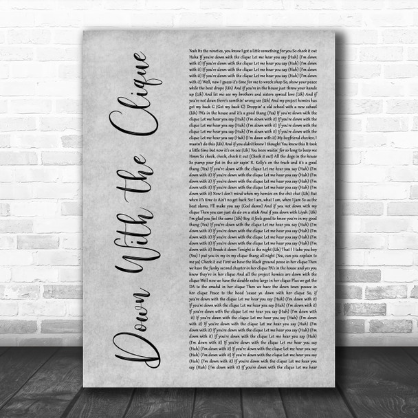 Aaliyah Down With the Clique Grey Rustic Script Song Lyric Art Print