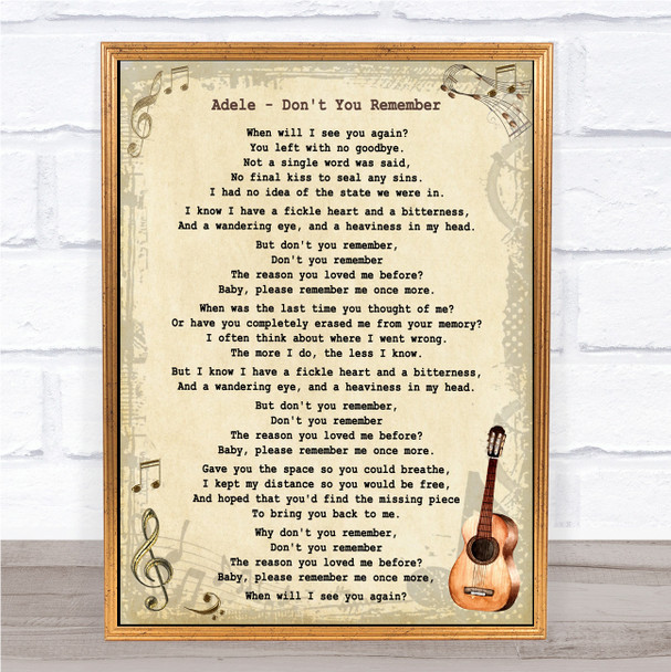Adele Don't You Remember Song Lyric Vintage Music Wall Art Print