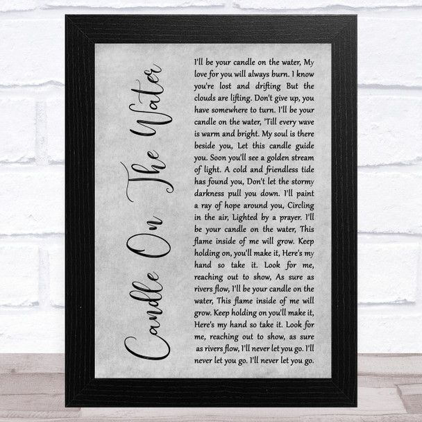 Helen Reddy Candle On The Water Grey Rustic Script Song Lyric Art Print