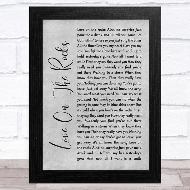 Neil Diamond Love On The Rocks Grey Rustic Script Song Lyric Art Print