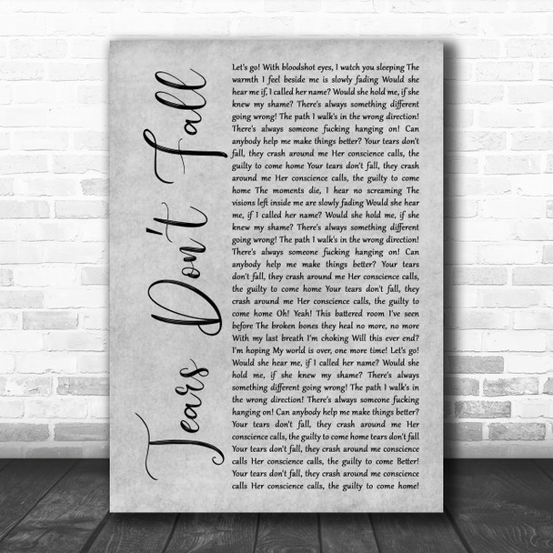 Bullet for My Valentine Tears Dont Fall Grey Rustic Script Song Lyric Art Print