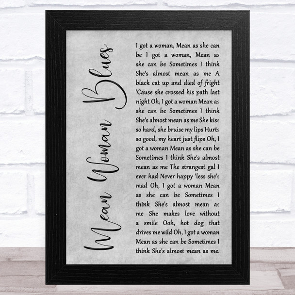 Elvis Presley Mean Woman Blues Grey Rustic Script Song Lyric Art Print