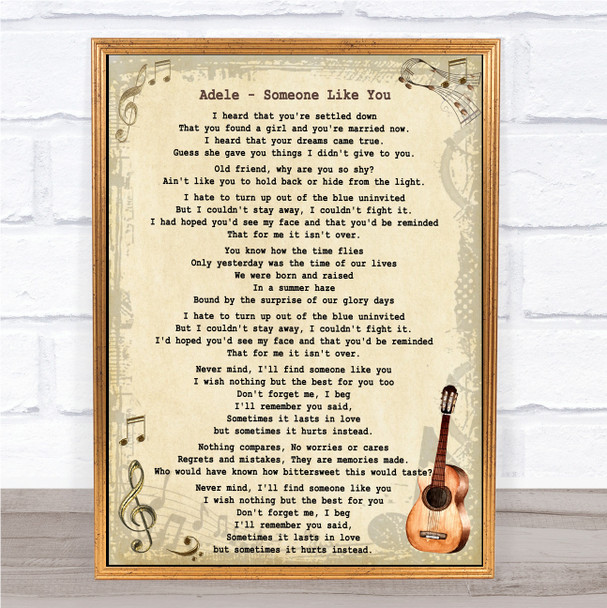 Adele Someone Like You Song Lyric Vintage Music Wall Art Print