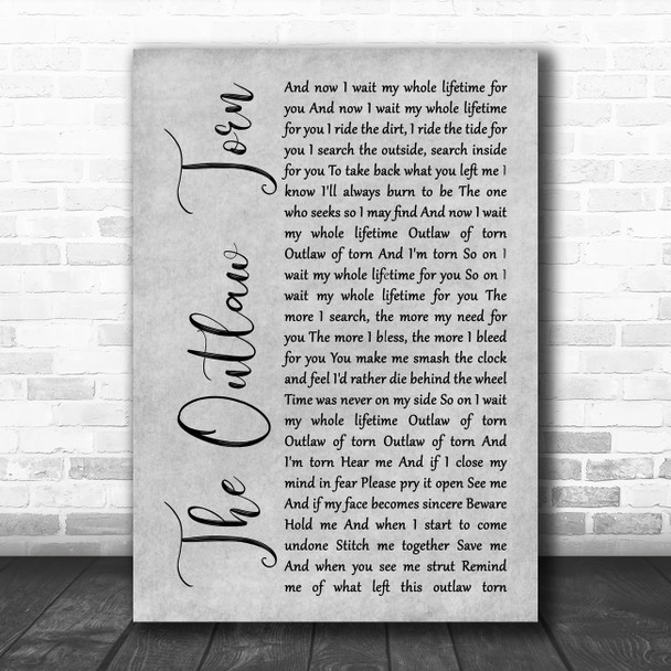 Metallica The Outlaw Torn Grey Rustic Script Song Lyric Art Print