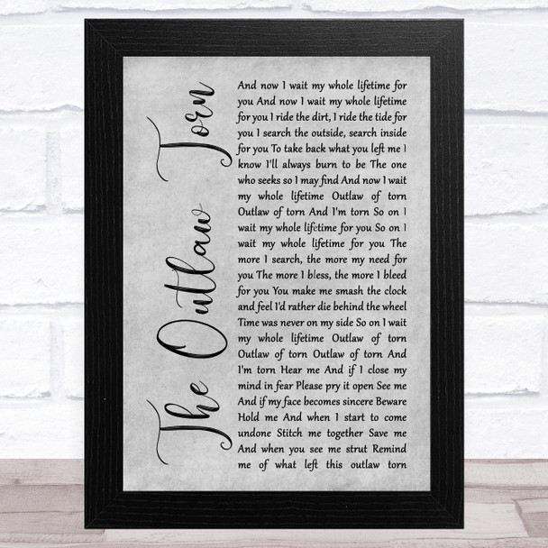 Metallica The Outlaw Torn Grey Rustic Script Song Lyric Art Print