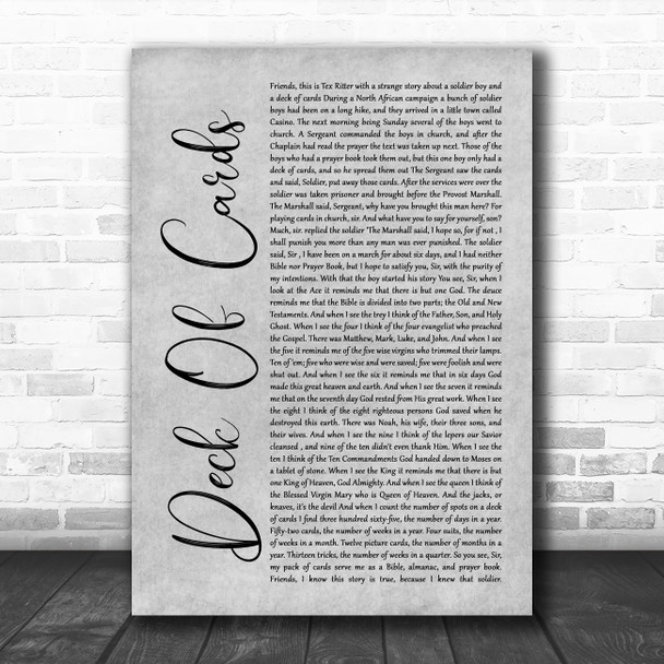 Tex Ritter Deck Of Cards Grey Rustic Script Song Lyric Art Print