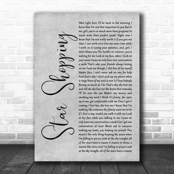 Lil Peep Star Shopping Grey Rustic Script Song Lyric Art Print