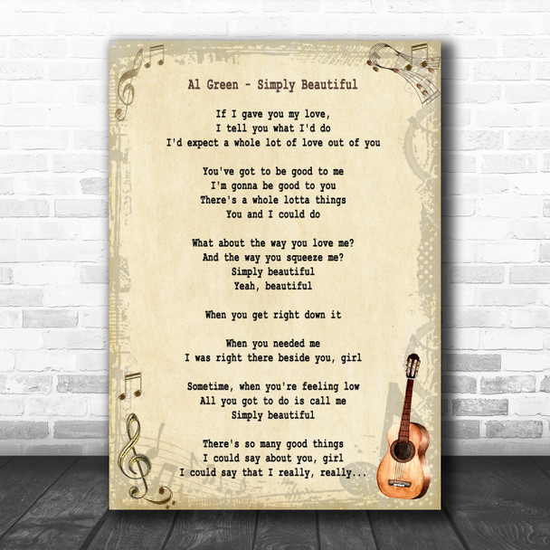 Al Green Simply Beautiful Song Lyric Music Wall Art Print