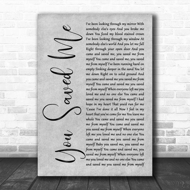 Skunk Anansie You Saved Me Grey Rustic Script Song Lyric Art Print