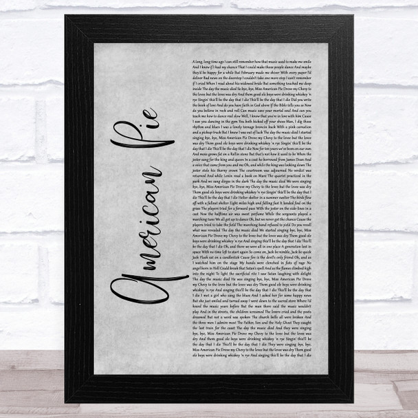 Don McLean American Pie Grey Rustic Script Song Lyric Art Print