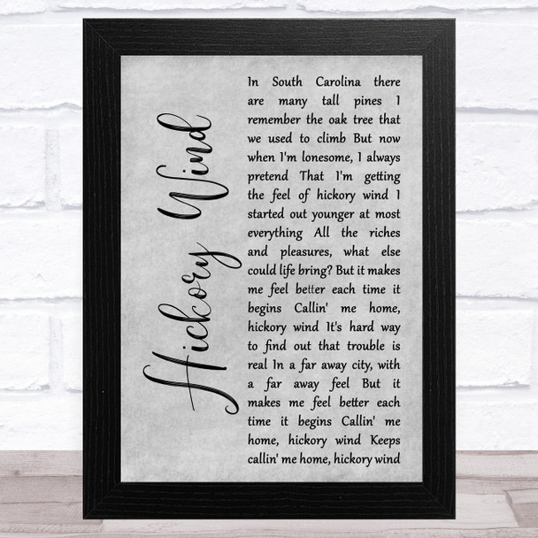 The Byrds Hickory Wind Grey Rustic Script Song Lyric Art Print