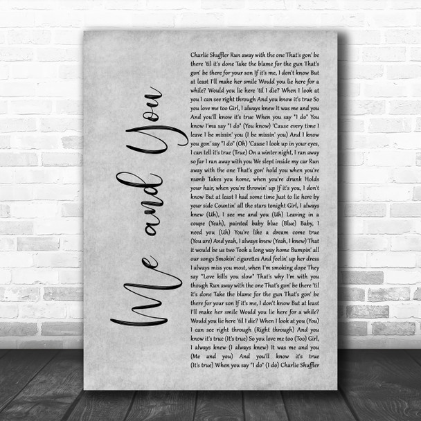 Cold Hart & Lil Peep Me and You Grey Rustic Script Song Lyric Art Print