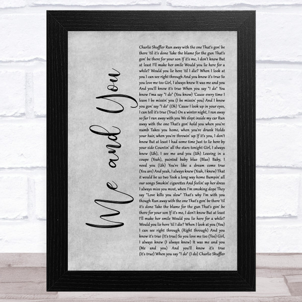 Cold Hart & Lil Peep Me and You Grey Rustic Script Song Lyric Art Print