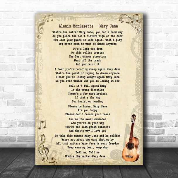 Alanis Morissette Mary Jane Song Lyric Music Wall Art Print