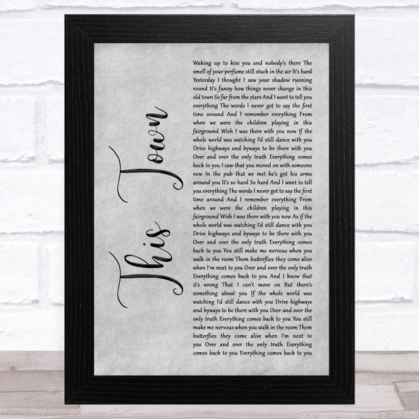 Niall Horan This Town Grey Rustic Script Song Lyric Art Print