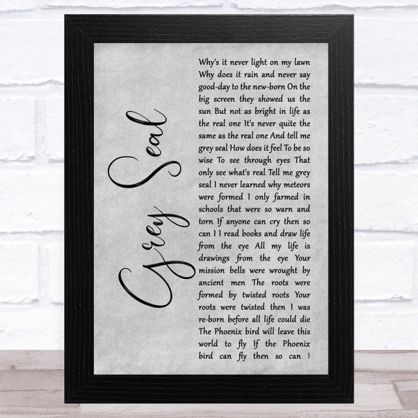 Elton John Grey Seal Grey Rustic Script Song Lyric Art Print