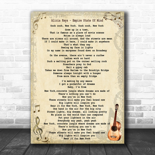 Alicia Keys Empire State Of Mind Song Lyric Music Wall Art Print