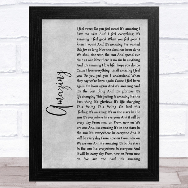 One Eskimo Amazing Grey Rustic Script Song Lyric Art Print