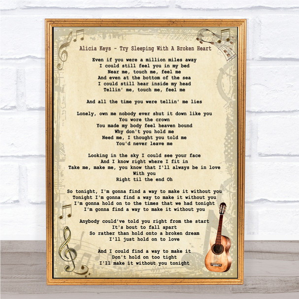 Alicia Keys Try Sleeping With A Broken Heart Song Lyric Music Wall Art Print