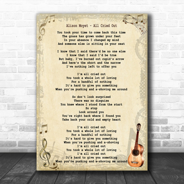 Alison Moyet All Cried Out Song Lyric Music Wall Art Print