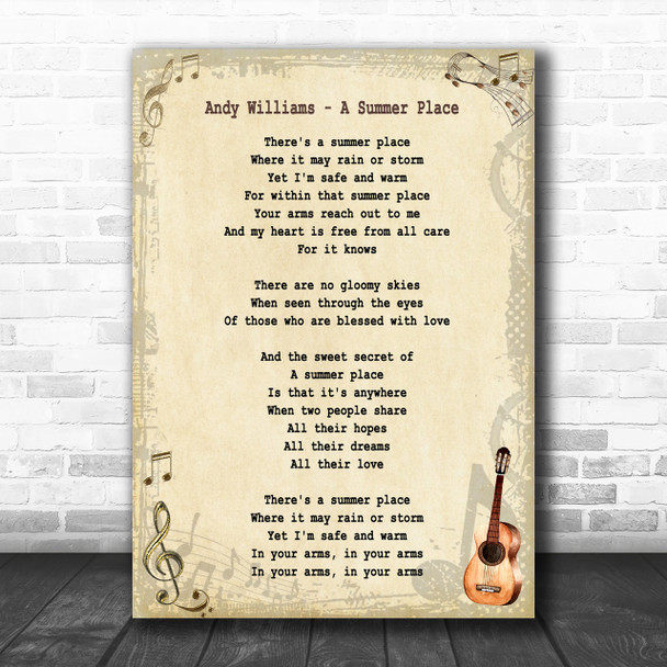 Andy Williams A Summer Place Song Lyric Music Wall Art Print