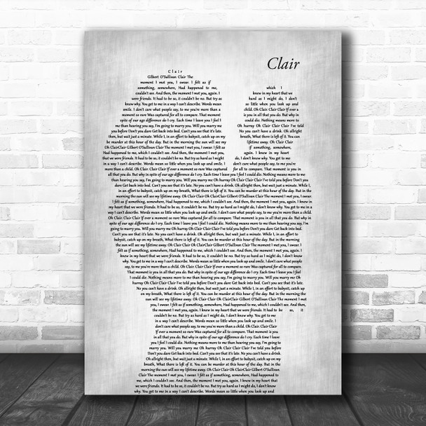 Gilbert O`Sullivan CLAIR Mother & Baby Grey Song Lyric Art Print