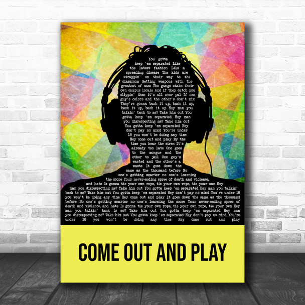 The Offspring Come Out And Play Multicolour Man Headphones Song Lyric Art Print