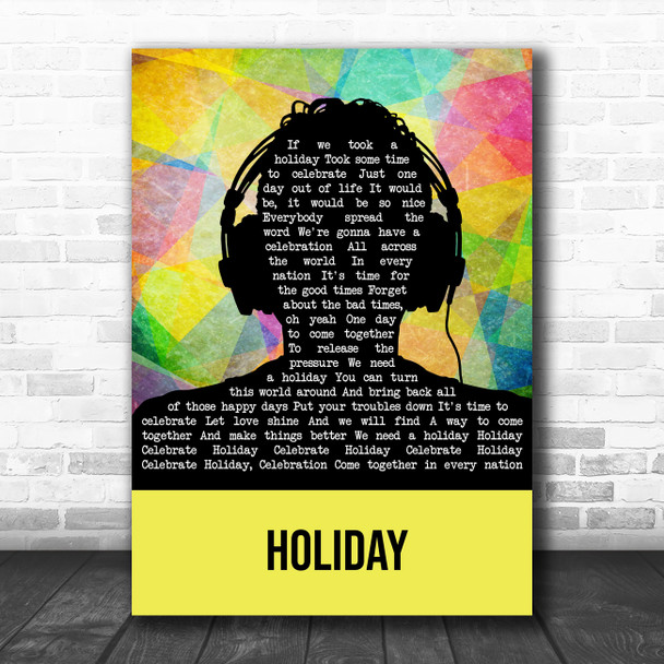 Madonna Holiday Multicolour Man Headphones Song Lyric Art Print