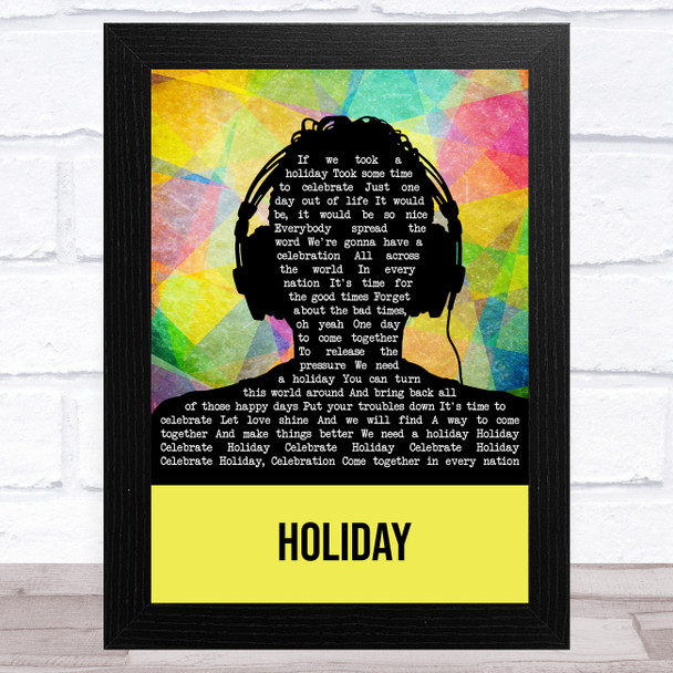 Madonna Holiday Multicolour Man Headphones Song Lyric Art Print
