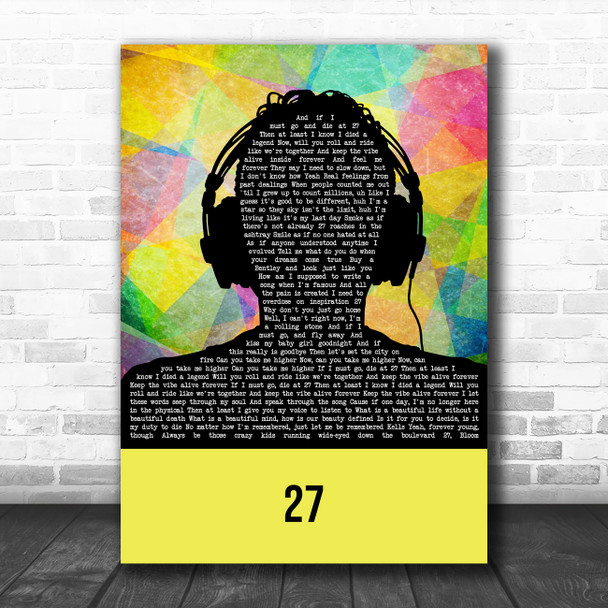 Machine Gun Kelly 27 Multicolour Man Headphones Song Lyric Art Print