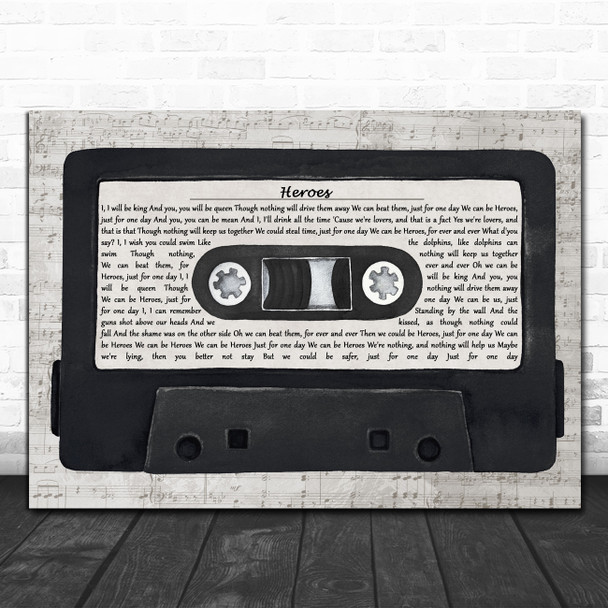 David Bowie Heroes Music Script Cassette Tape Song Lyric Art Print