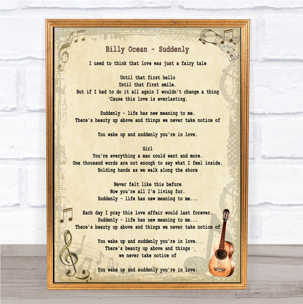 Billy Ocean Suddenly Song Lyric Music Wall Art Print