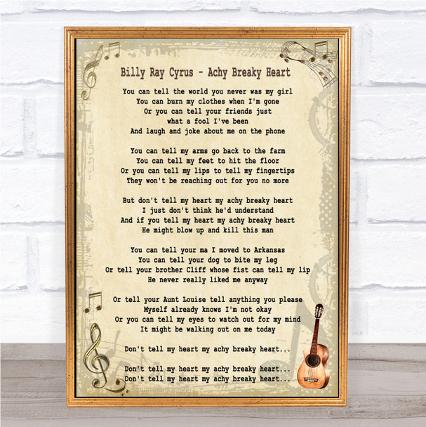 Billy Ray Cyrus Achy Breaky Heart Song Lyric Music Wall Art Print