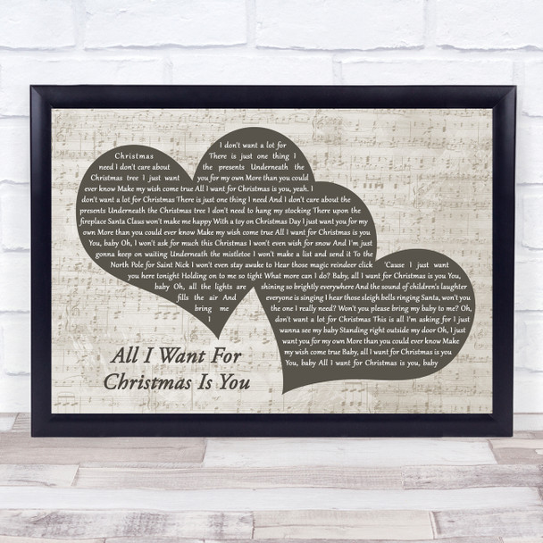 Mariah Carey All I Want For Christmas Is You Landscape Music Script Two Hearts Song Lyric Art Print