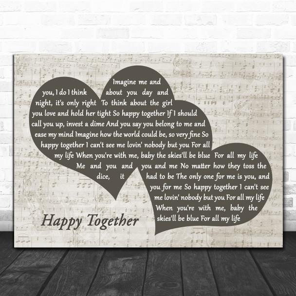 The Turtles Happy Together Landscape Music Script Two Hearts Song Lyric Art Print