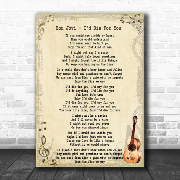 Bon Jovi I'd Die For You Song Lyric Music Wall Art Print