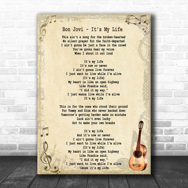 Bon Jovi It's My Life Song Lyric Music Wall Art Print