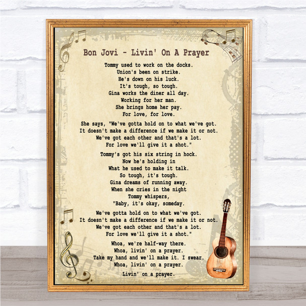 Bon Jovi Livin' On A Prayer Song Lyric Music Wall Art Print