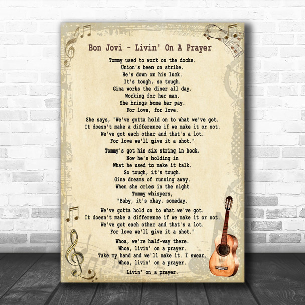 Bon Jovi Livin' On A Prayer Song Lyric Music Wall Art Print