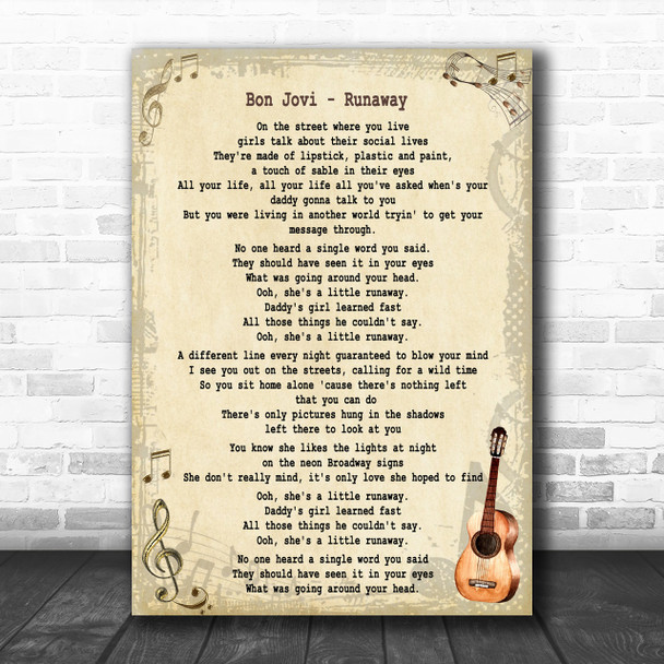 Bon Jovi Runaway Song Lyric Music Wall Art Print