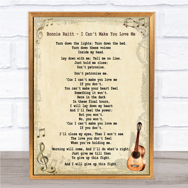 Bonnie Raitt I Can't Make You Love Me Song Lyric Music Wall Art Print