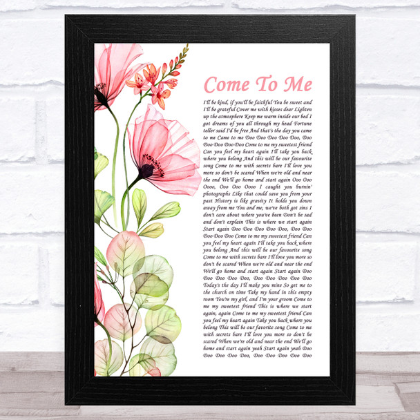 Goo Goo Dolls Come To Me Floral Poppy Side Script Song Lyric Art Print