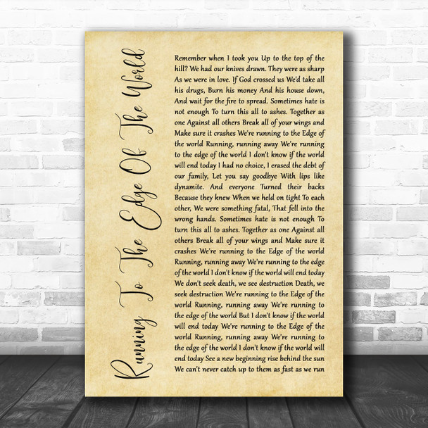 Marilyn Manson Running To The Edge Of The World Rustic Script Song Lyric Art Print